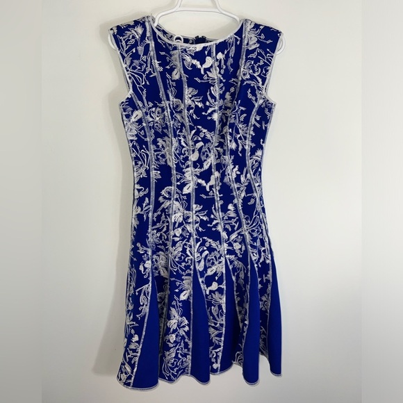 TADASHI SHOJI Blue Floral Embroidered A-Line Dress - Picture 4 of 15